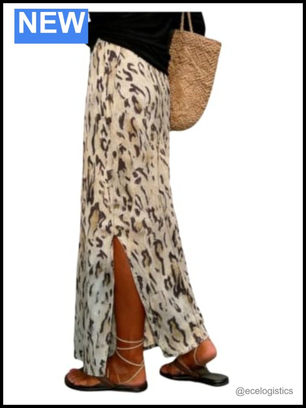 Women's Leopard Print A-Line Maxi Skirt with Slit, Lightweight Flowy